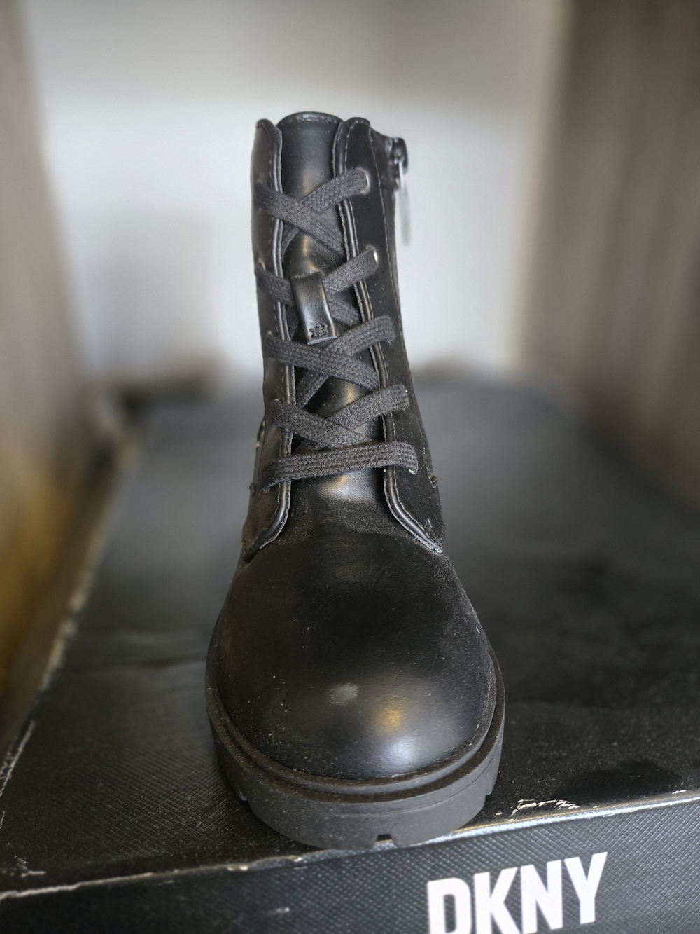 DKNY Black Studded Combat Boots - Picture 3 of 8